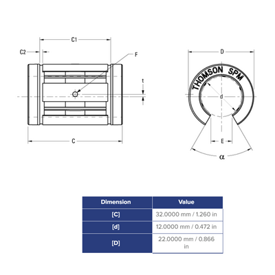 SPM12OPN THOMSON BALL BUSHING SPM SERIES 12MM OPEN LINEAR BEARING ADJUSTABLE 238.3 LBF